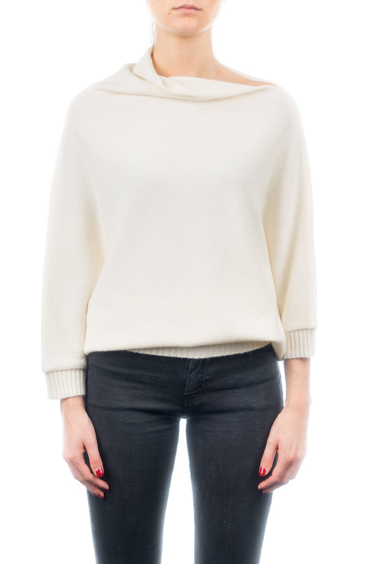 Poncho mit Ärmeln aus Kaschmirmischung, Farbe Creme | Dalle Piane Cashmere