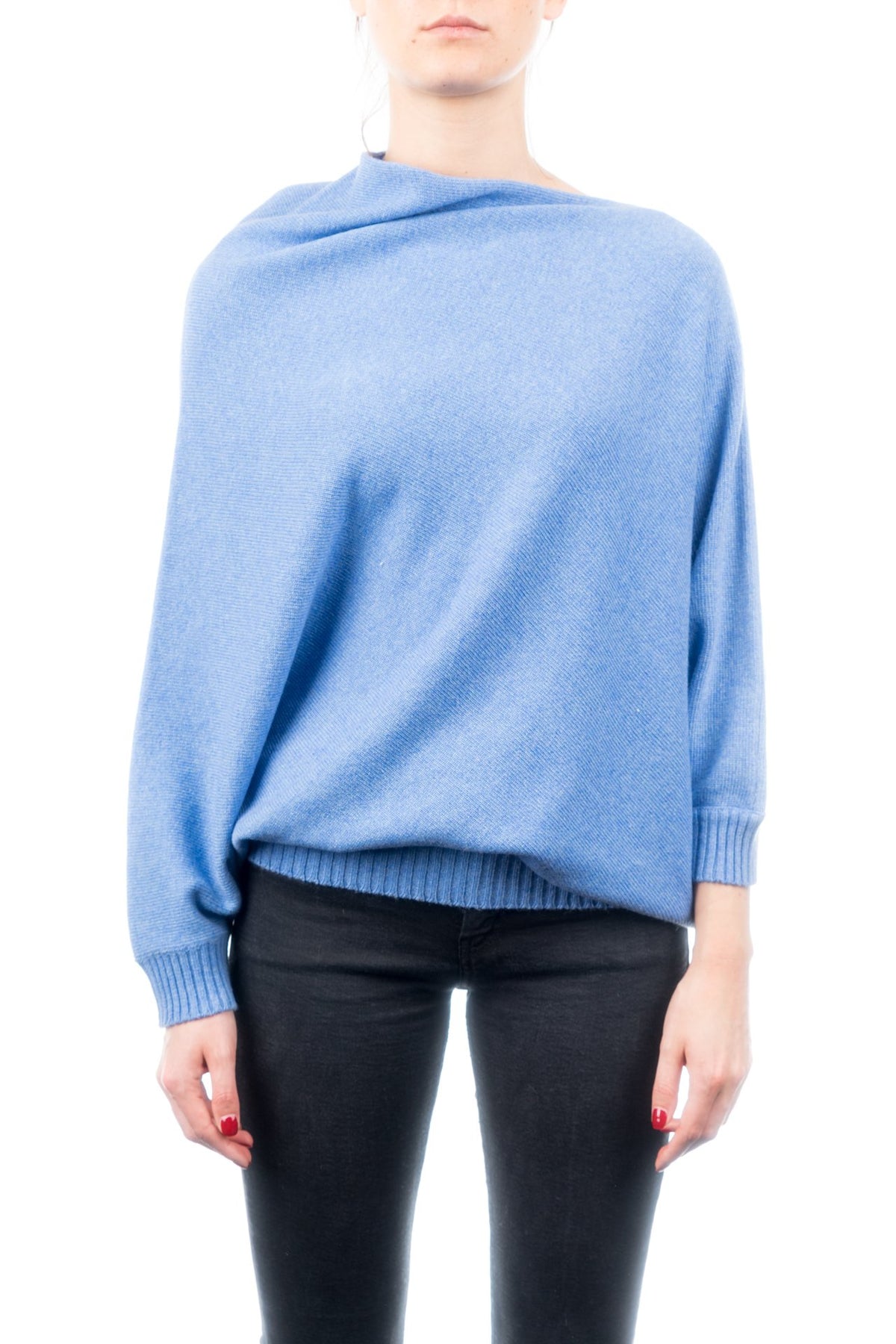Poncho mit Ärmeln aus Kaschmirmischung, Farbe Hellblau | Dalle Piane Cashmere