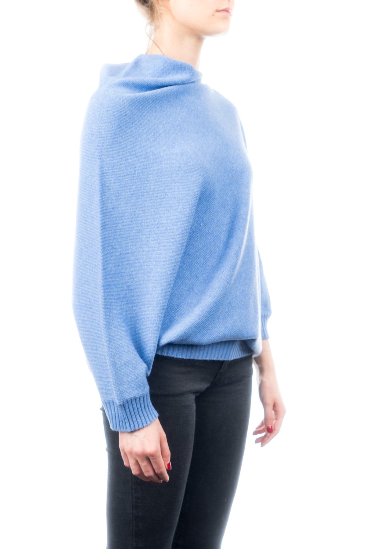 Poncho mit Ärmeln aus Kaschmirmischung, Farbe Hellblau, Ansicht 2 | Dalle Piane Cashmere