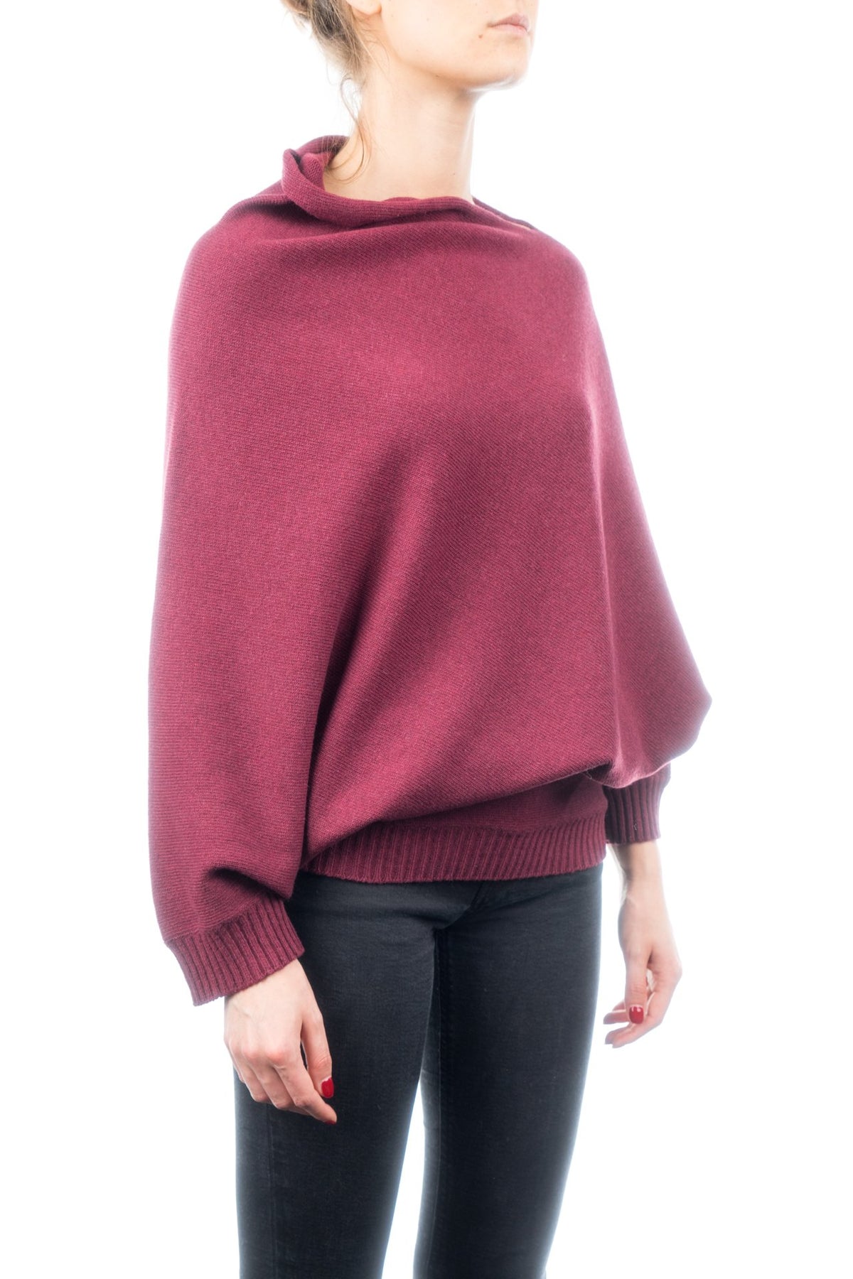 Poncho mit Ärmeln aus Kaschmirmischung, Farbe Bordeaux, Ansicht 2 | Dalle Piane Cashmere