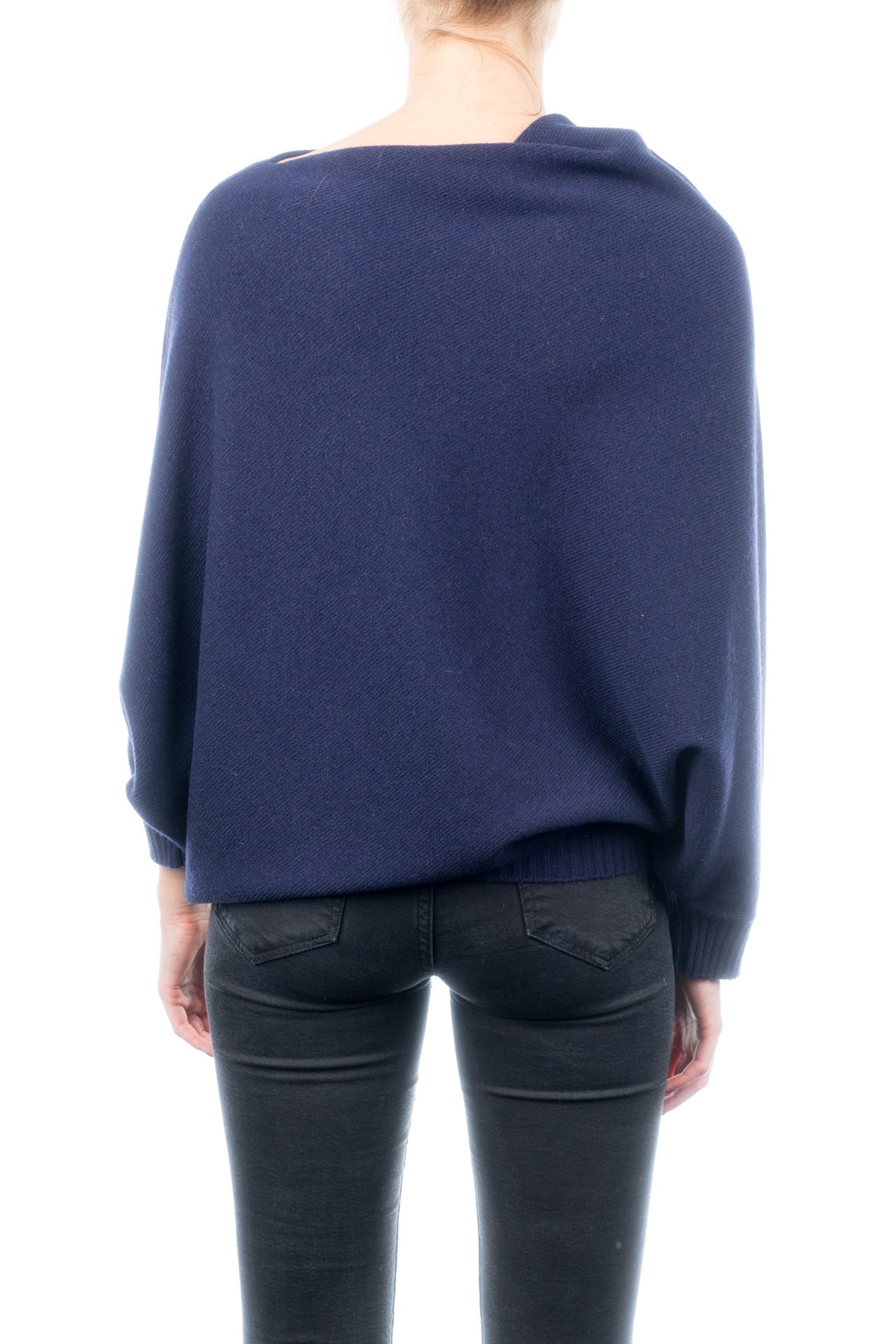 Poncho mit Ärmeln aus Kaschmirmischung, Farbe Blau, Ansicht 3 | Dalle Piane Cashmere
