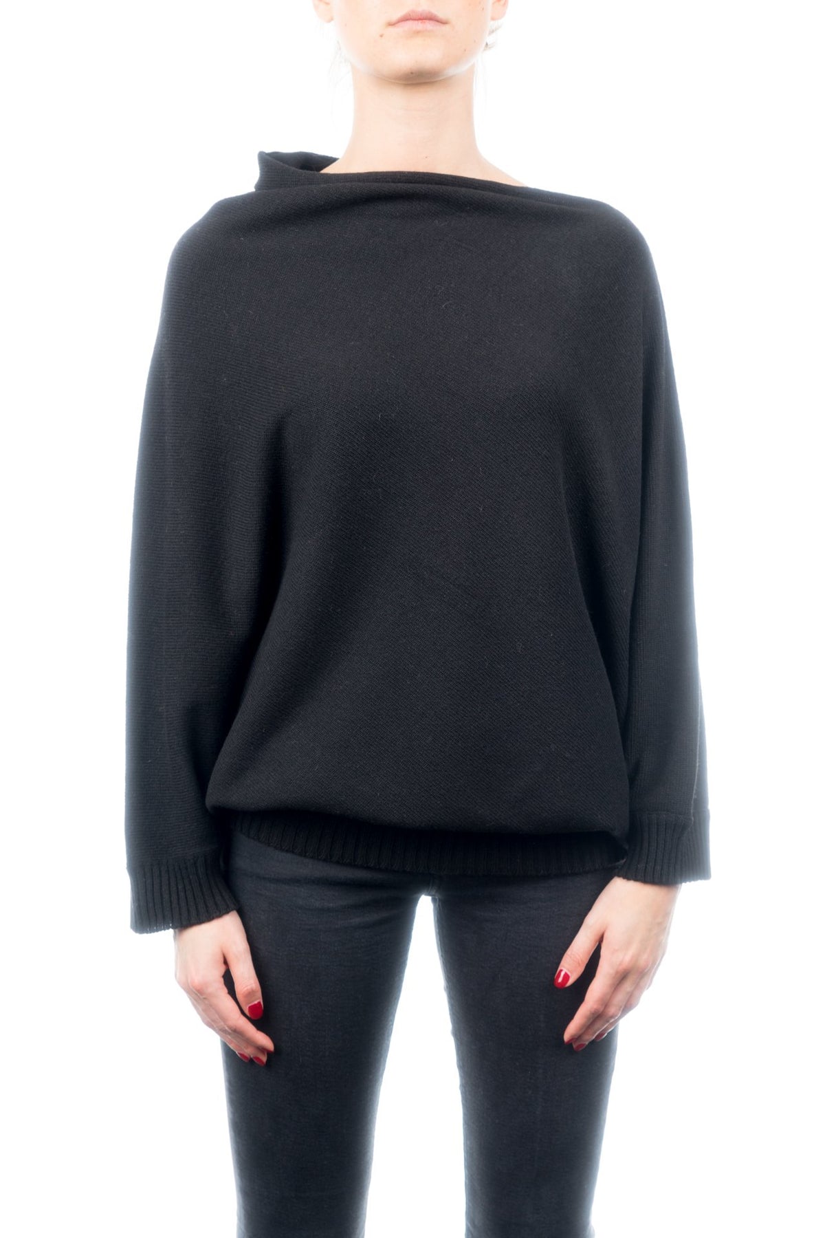 Poncho mit Ärmeln aus Kaschmirmischung, Farbe Schwarz | Dalle Piane Cashmere