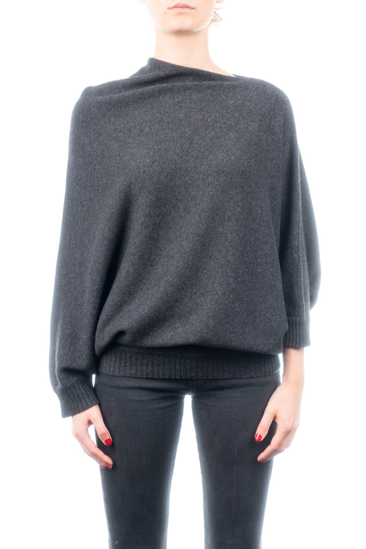 Poncho mit Ärmeln aus Kaschmirmischung, Farbe Anthrazit | Dalle Piane Cashmere