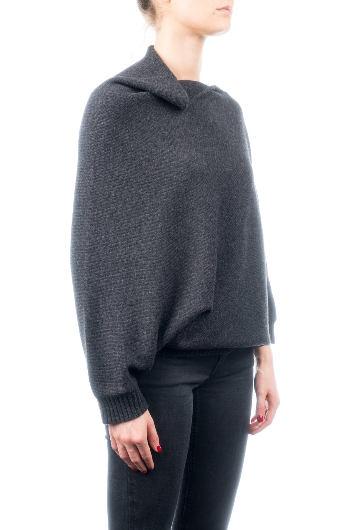 Poncho mit Ärmeln aus Kaschmirmischung, Farbe Anthrazit, Ansicht 2 | Dalle Piane Cashmere