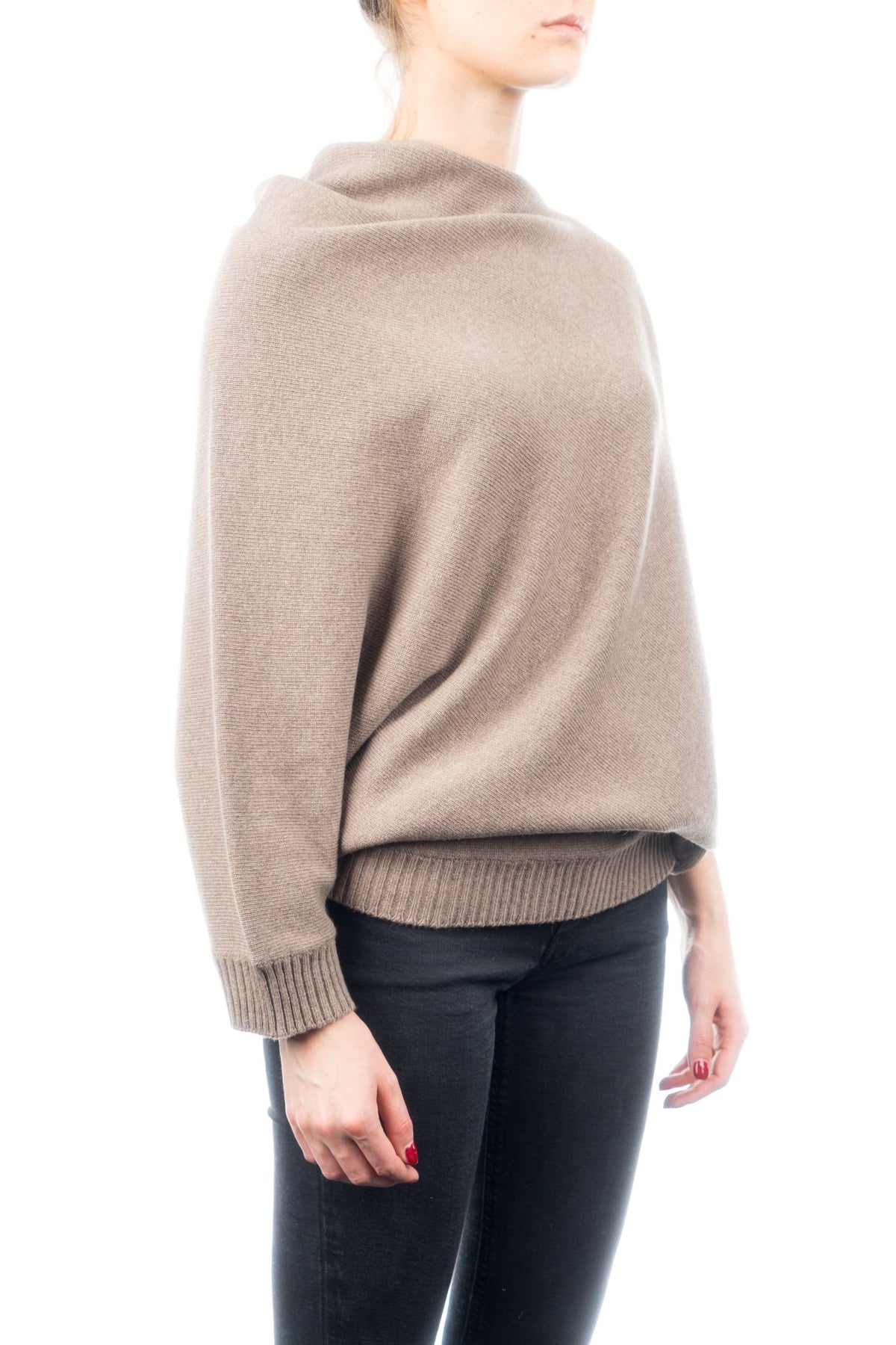 Poncho mit Ärmeln aus Kaschmirmischung, Farbe Nerz, Ansicht 2 | Dalle Piane Cashmere