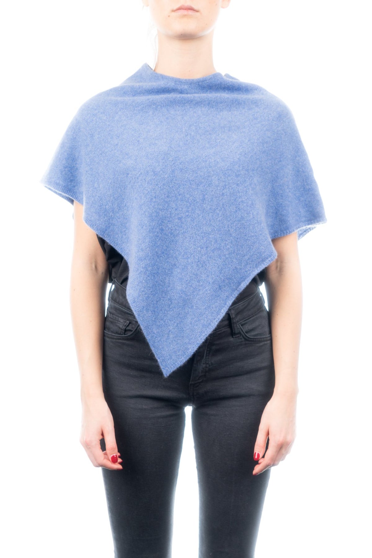 Kurzer Poncho 100 % Kaschmir, Farbe Hellblau | Dalle Piane Cashmere
