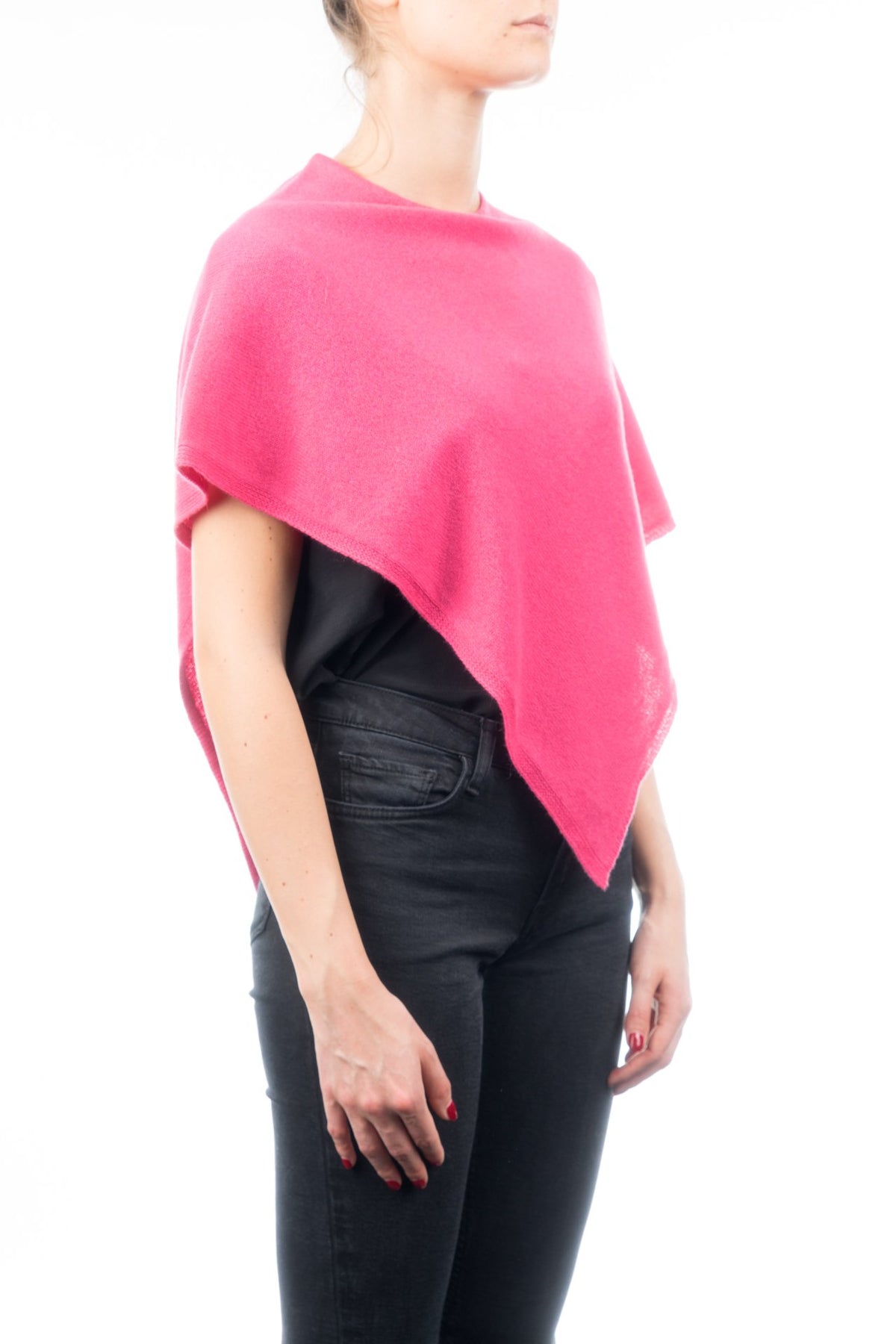 Kurzer Poncho 100 % Kaschmir, Farbe Fuchsia, Ansicht 2 | Dalle Piane Cashmere