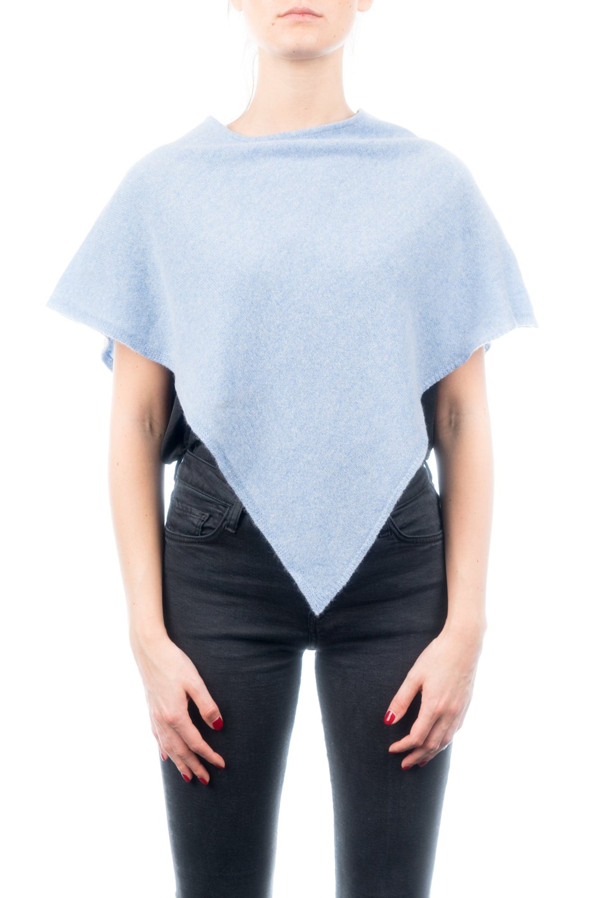 Kurzer Poncho 100 % Kaschmir, Farbe Himmel | Dalle Piane Cashmere