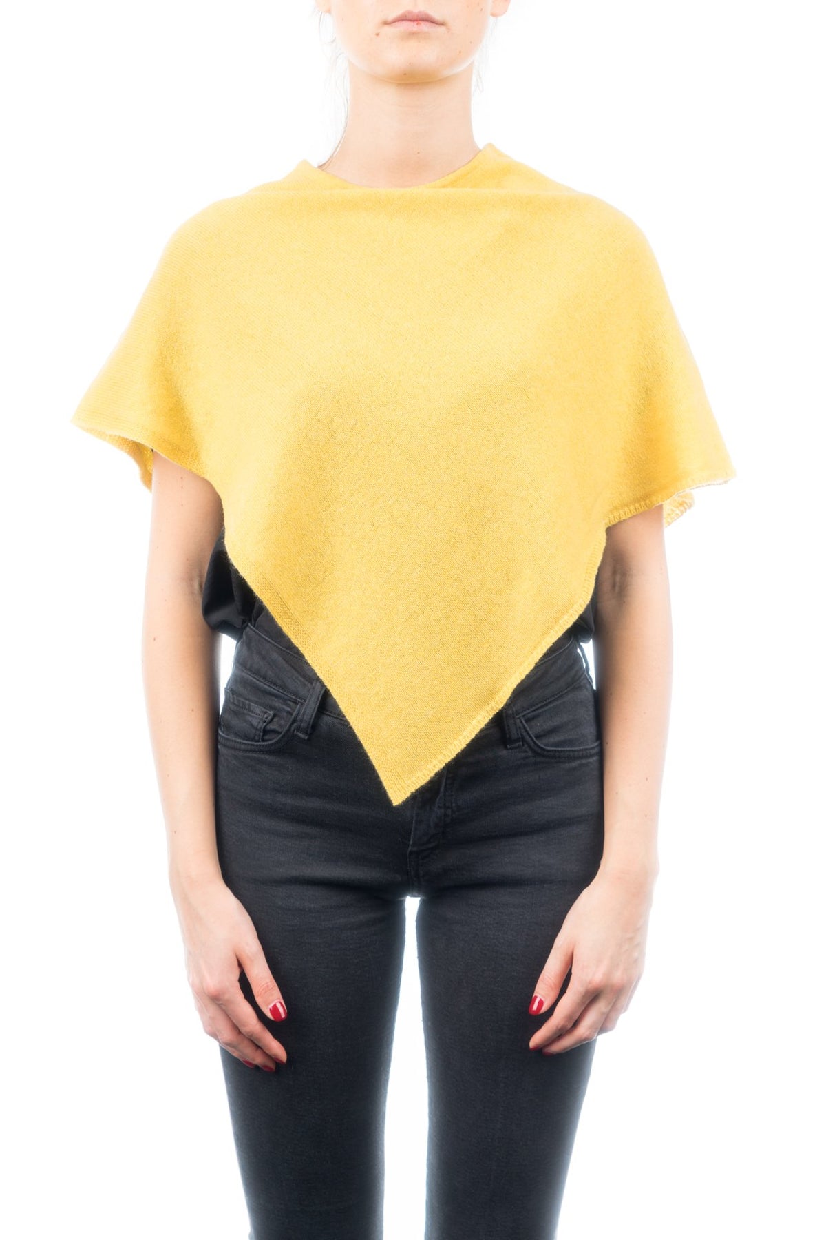 Kurzer Poncho 100 % Kaschmir, Farbe Gelb | Dalle Piane Cashmere