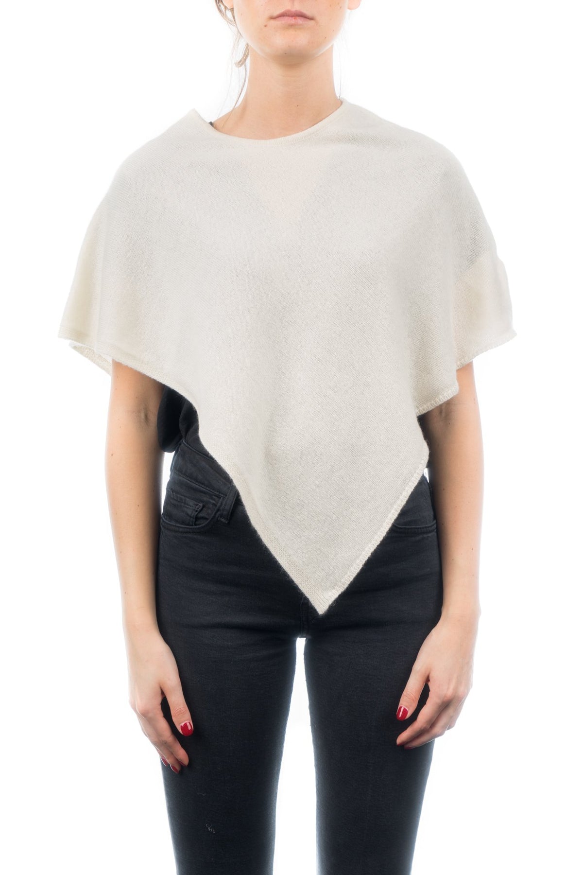 Kurzer Poncho 100 % Kaschmir, Farbe Creme | Dalle Piane Cashmere
