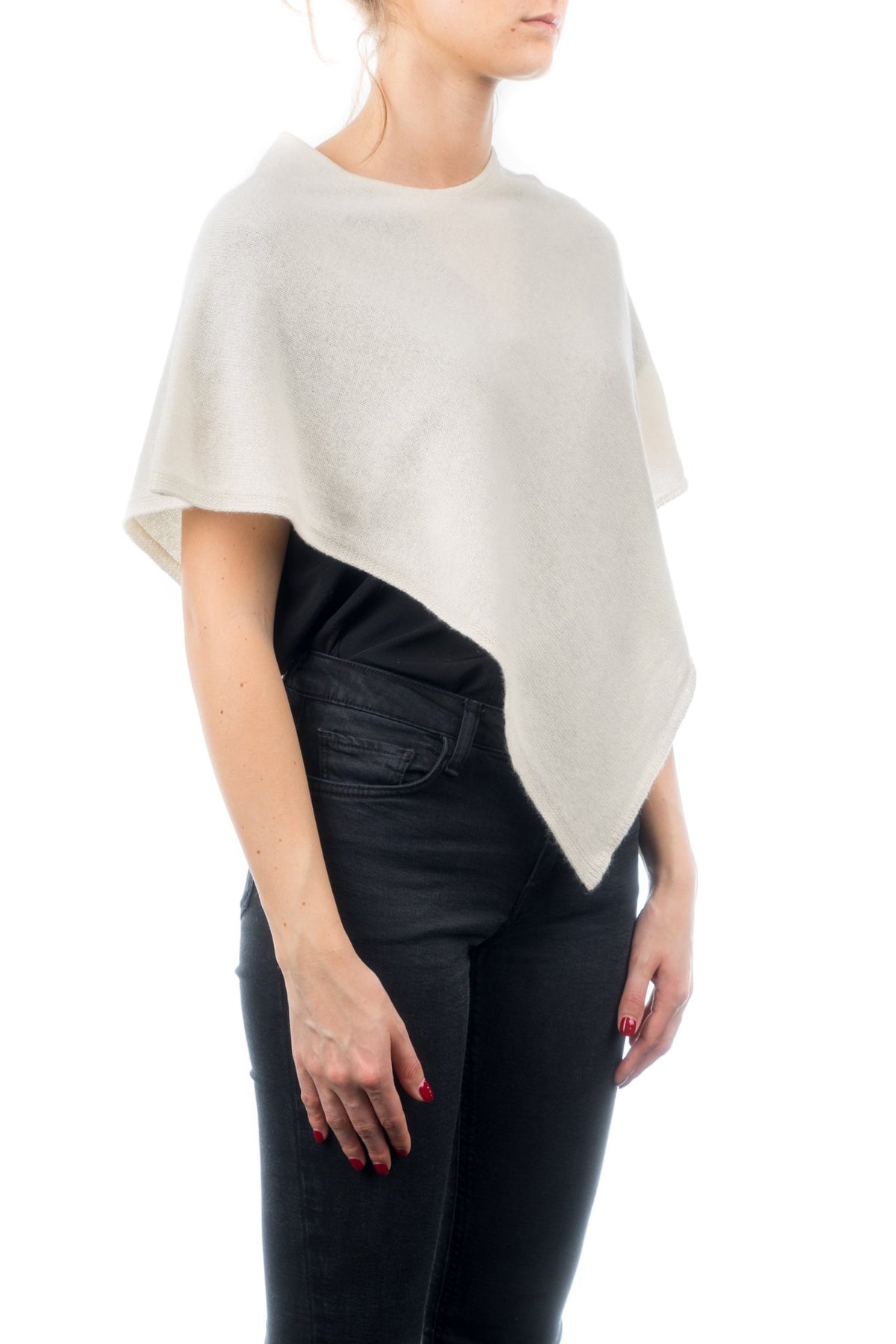 Kurzer Poncho 100 % Kaschmir, Farbe Creme, Ansicht 2 | Dalle Piane Cashmere