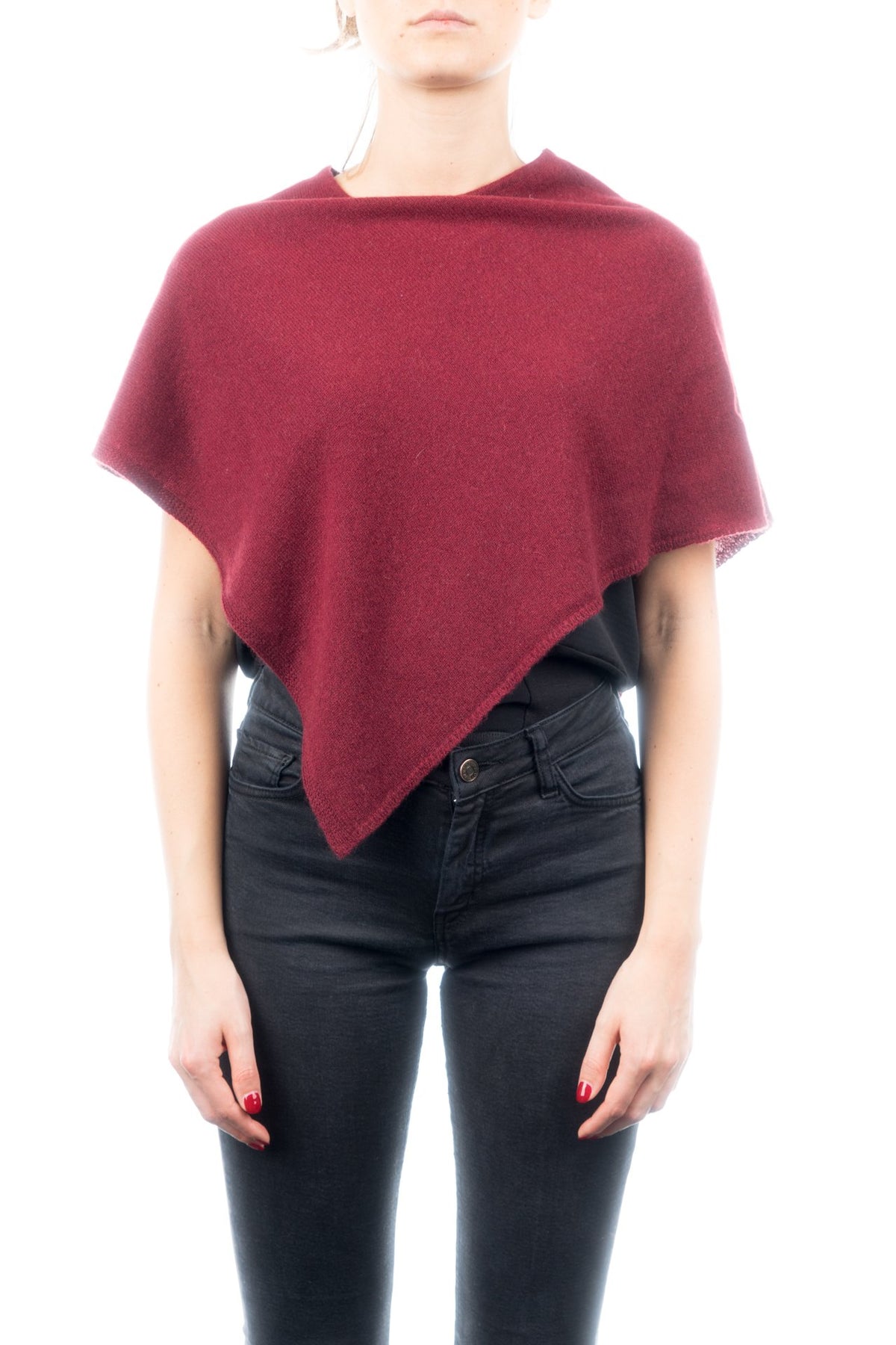 Kurzer Poncho 100 % Kaschmir, Farbe Bordeaux | Dalle Piane Cashmere