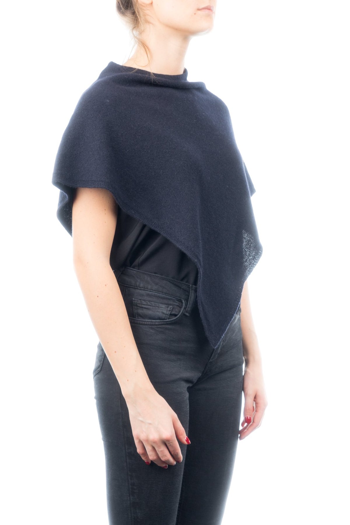 Kurzer Poncho 100 % Kaschmir, Farbe Blau, Ansicht 2 | Dalle Piane Cashmere