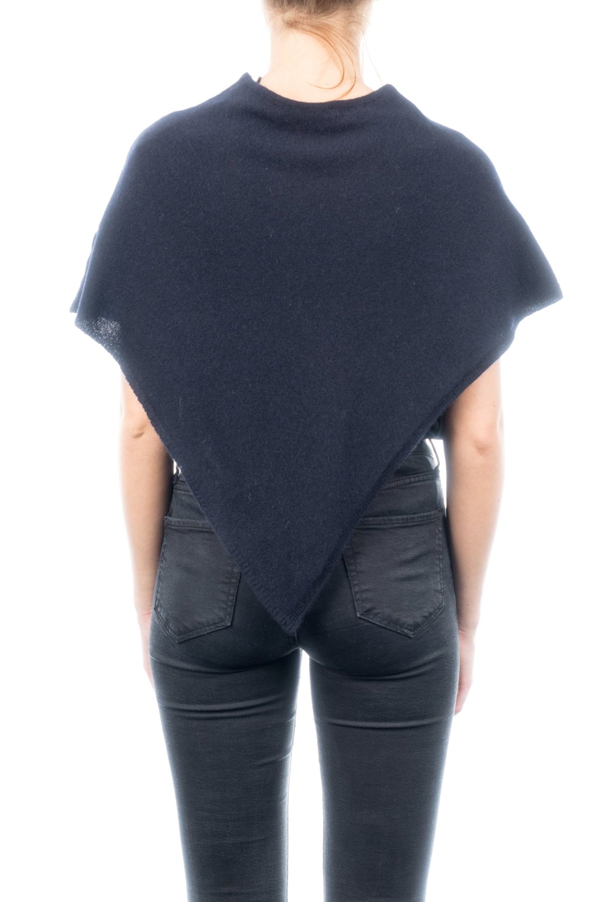 Kurzer Poncho 100 % Kaschmir, Farbe Blau, Ansicht 3 | Dalle Piane Cashmere