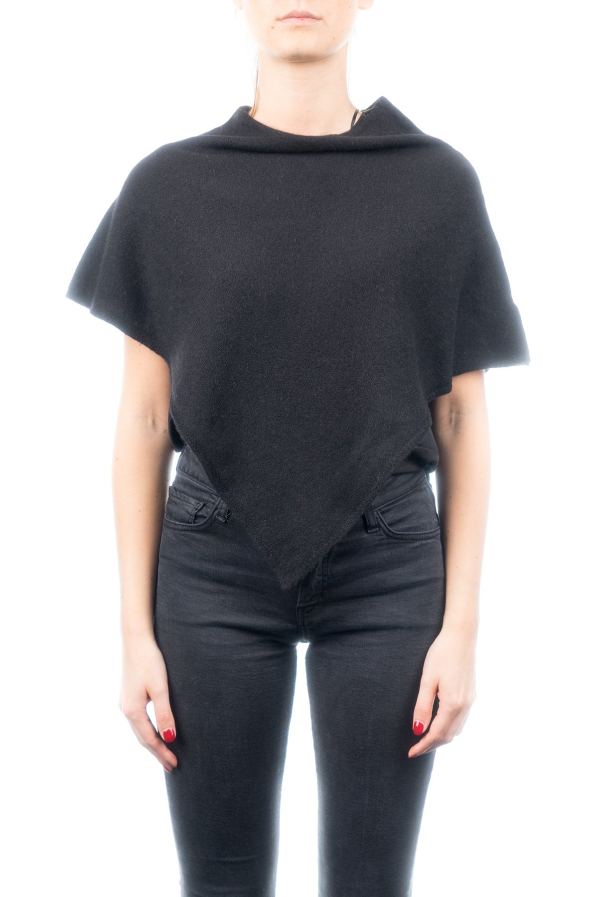 Kurzer Poncho 100 % Kaschmir, Farbe Schwarz | Dalle Piane Cashmere