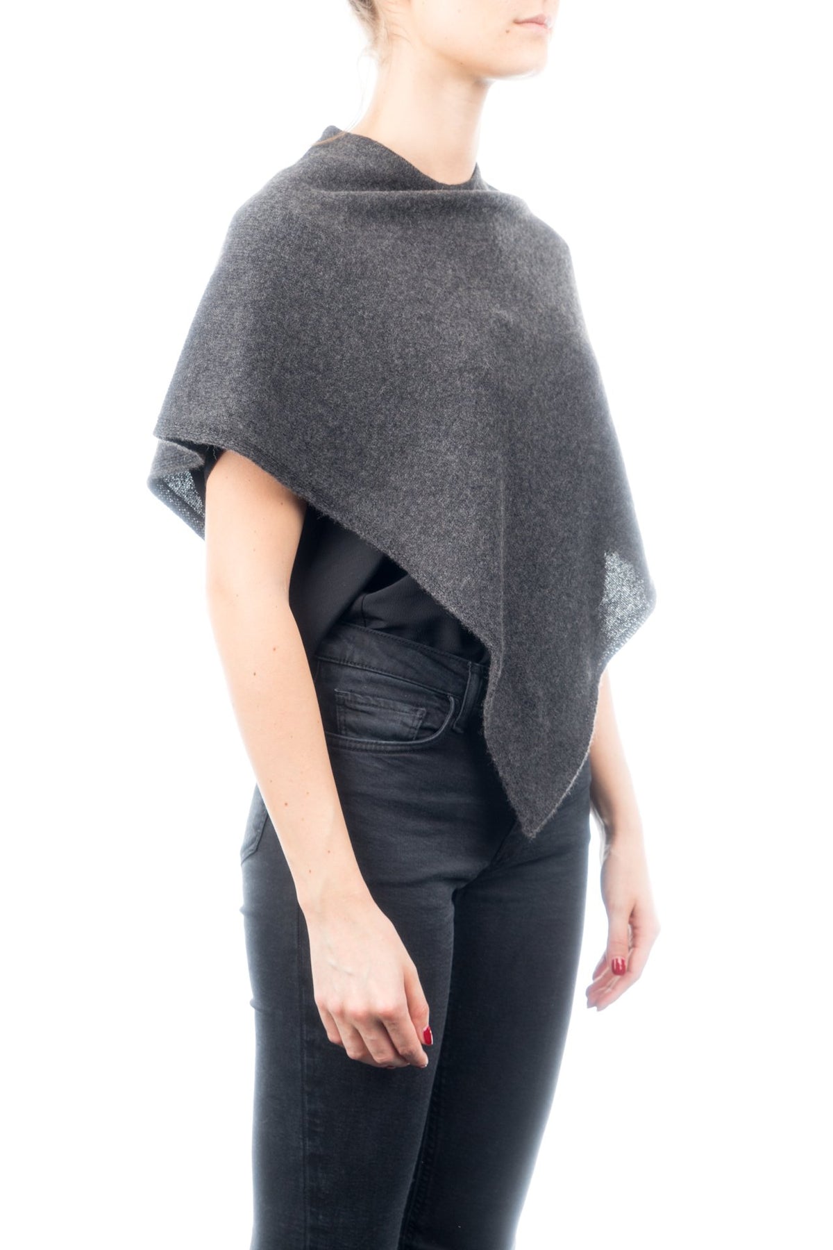 Kurzer Poncho 100 % Kaschmir, Farbe Anthrazit, Ansicht 2 | Dalle Piane Cashmere