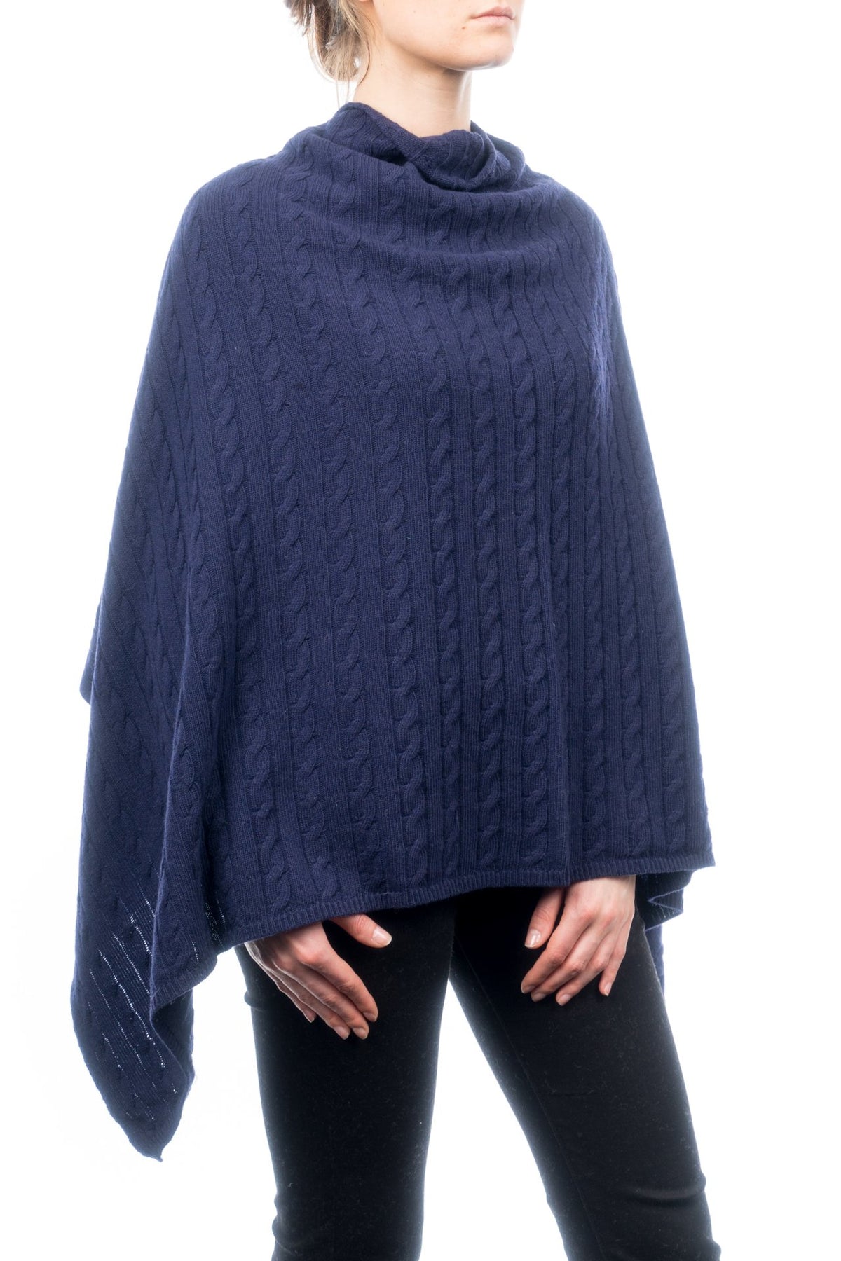 Geflochtener Poncho aus Kaschmirmischung, Farbe Blau | Dalle Piane Cashmere