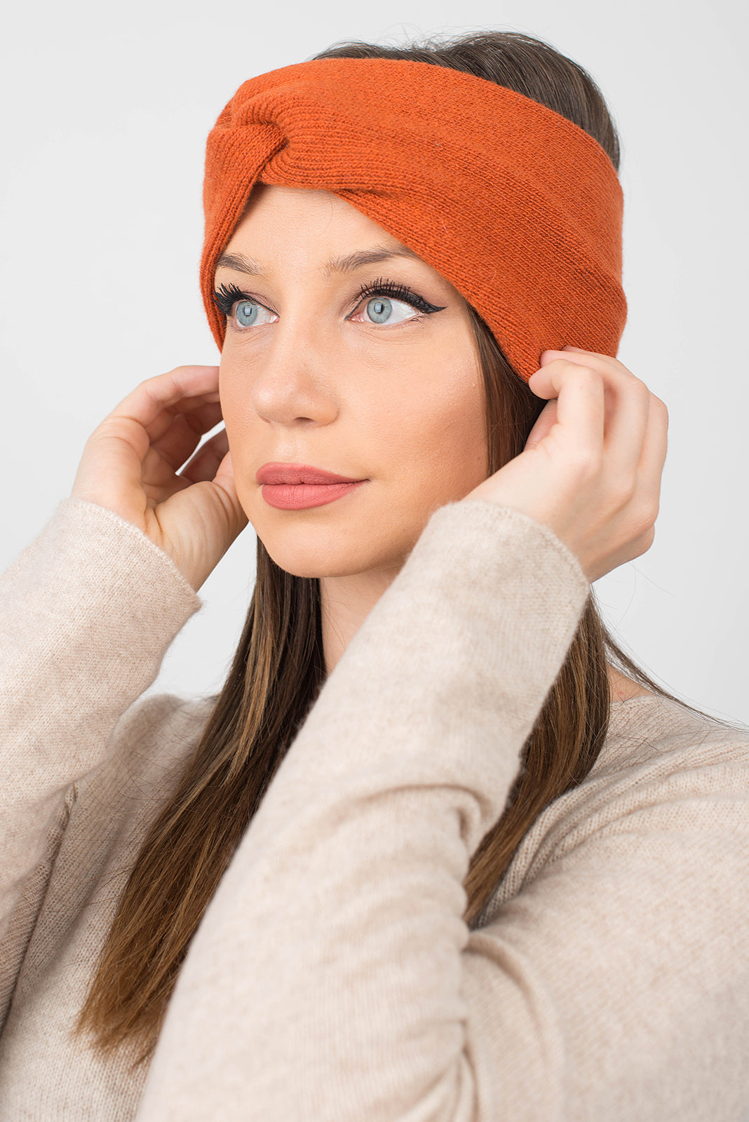 Haarband aus Kaschmir-Mischgewebe, Farbe Orange, Ansicht 2 | Dalle Piane Cashmere