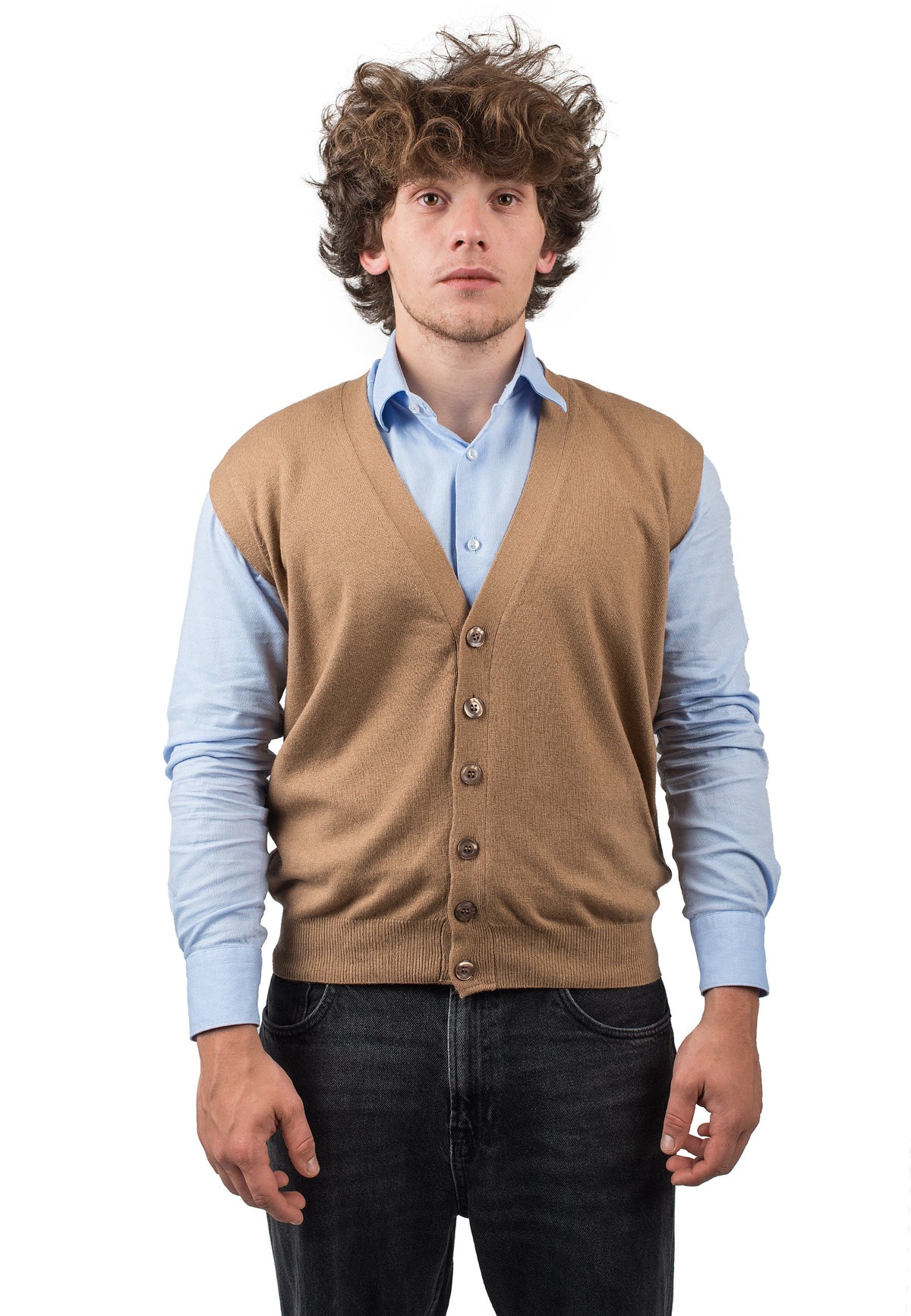 Geknöpfte Weste aus Kaschmirmischung, Farbe Kamel | Dalle Piane Cashmere