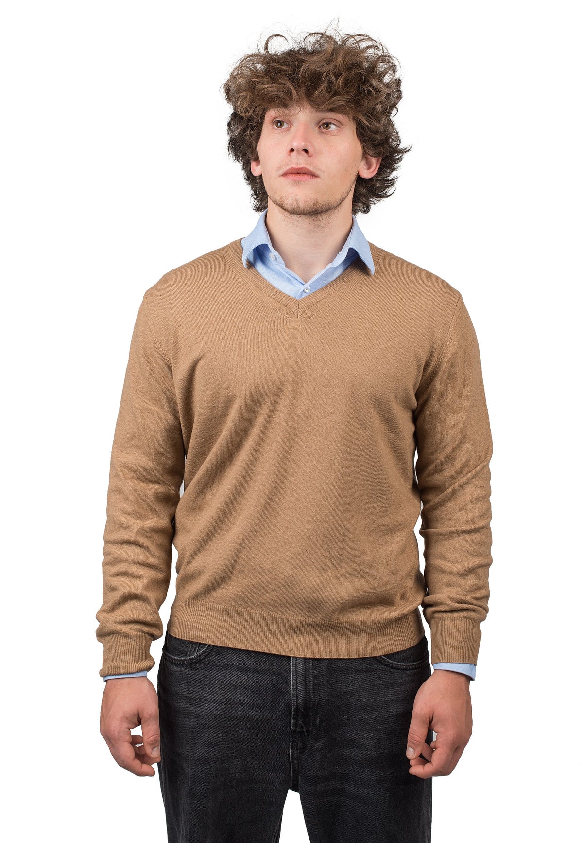 V-Ausschnitt aus Kaschmirmischung, Farbe Kamel | Dalle Piane Cashmere